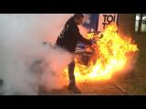 Motorcycle Burnout Turns Into Burndown